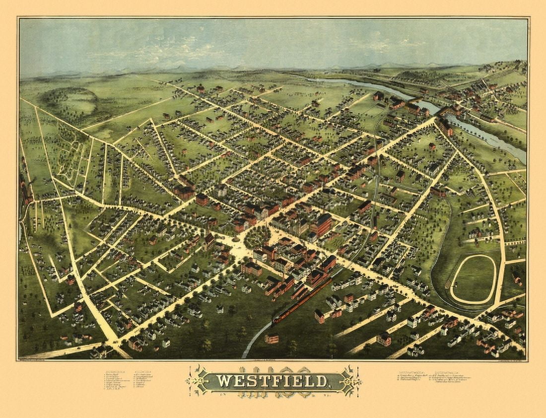 Historic Map of Westfield Massachusetts 1875 Hampden County Canvas Art - (24 x 36)