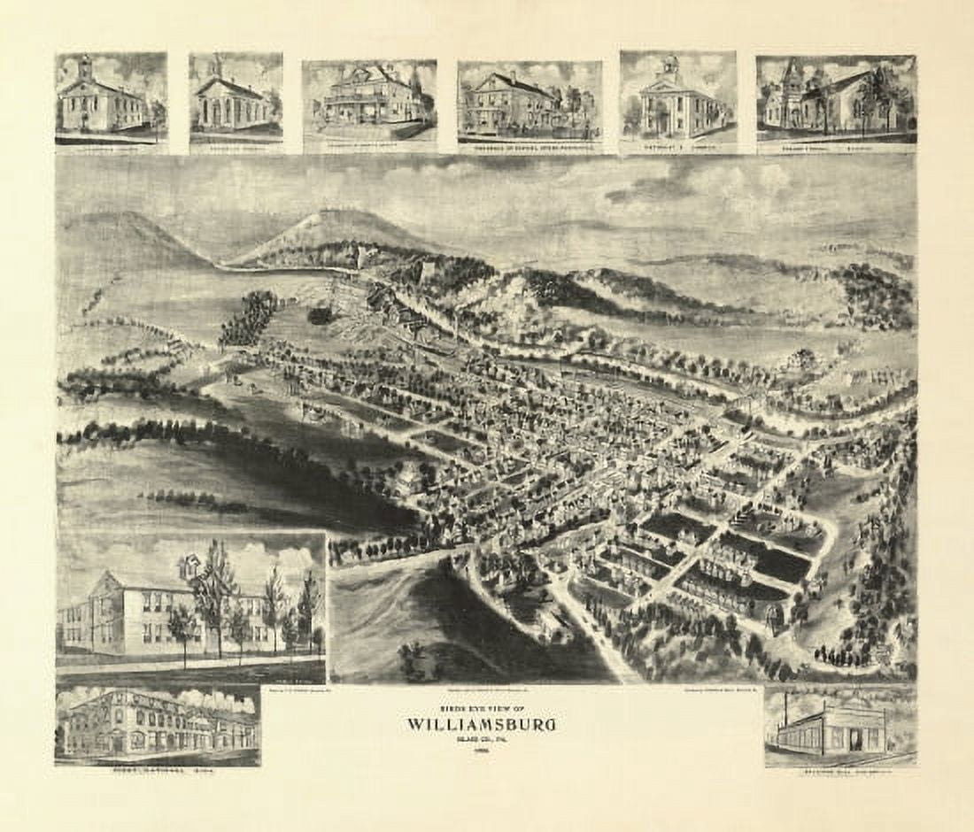 Historic Map of Williamsburg Pennsylvania 1906 Blair County Canvas Art - (36 x 54)