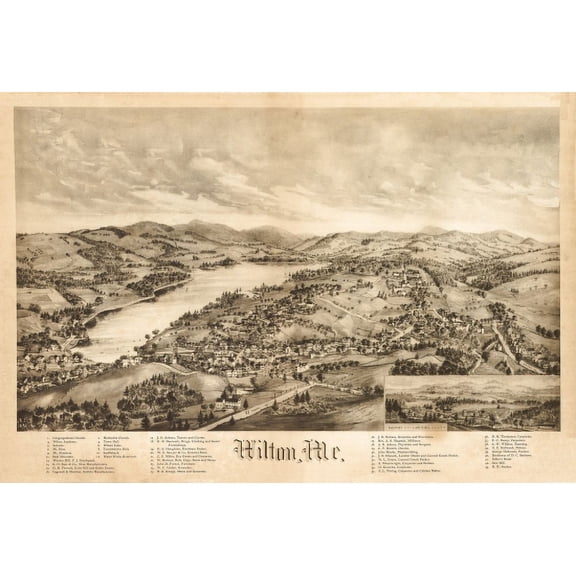 Historic Map of Wilton Maine 1895 Franklin County Canvas Art - (36 x 54)