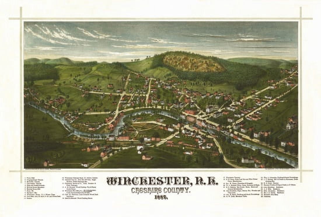 Historic Map of Winchester New Hampshire 1887 Cheshire County Canvas Art - (24 x 36)