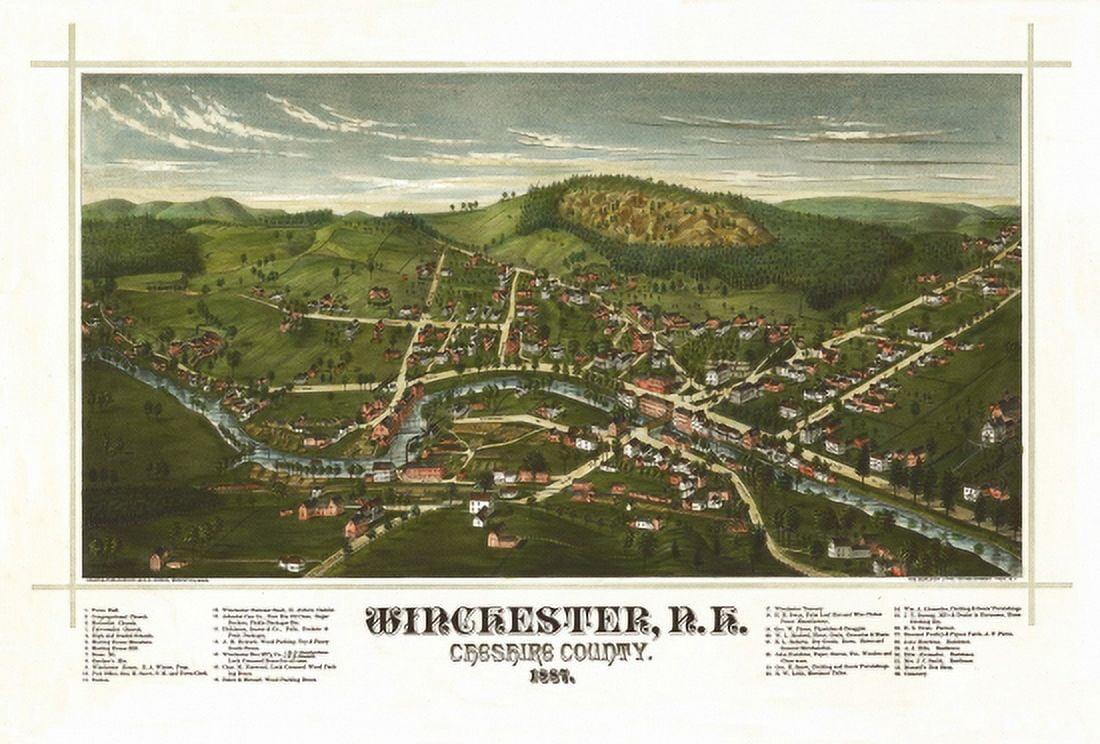 Historic Map of Winchester New Hampshire 1887 Cheshire County Canvas Art - (36 x 54)