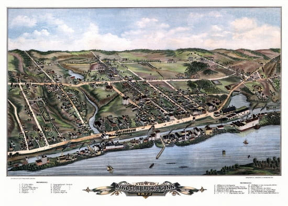Historic Map of Windsor Locks Connecticut 1877 Hartford County Canvas Art - (18 x 24)