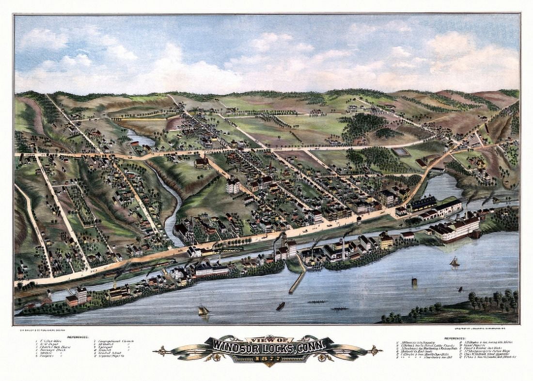 Historic Map of Windsor Locks Connecticut 1877 Hartford County Canvas Art - (36 x 54)