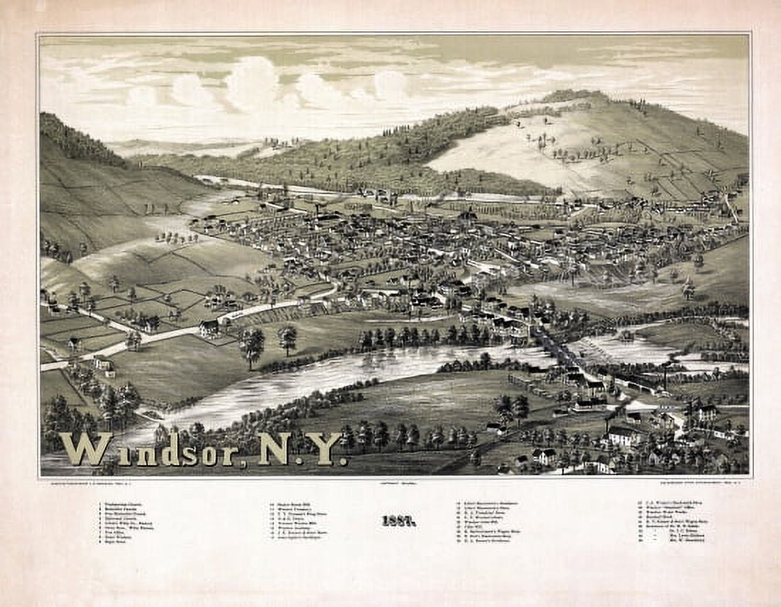 Historic Map of Windsor New York 1887 Broome County Canvas Art - (24 x 36)