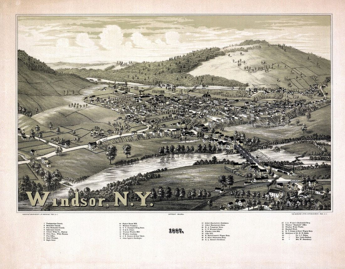Historic Map of Windsor New York 1887 Broome County Canvas Art - (36 x 54)