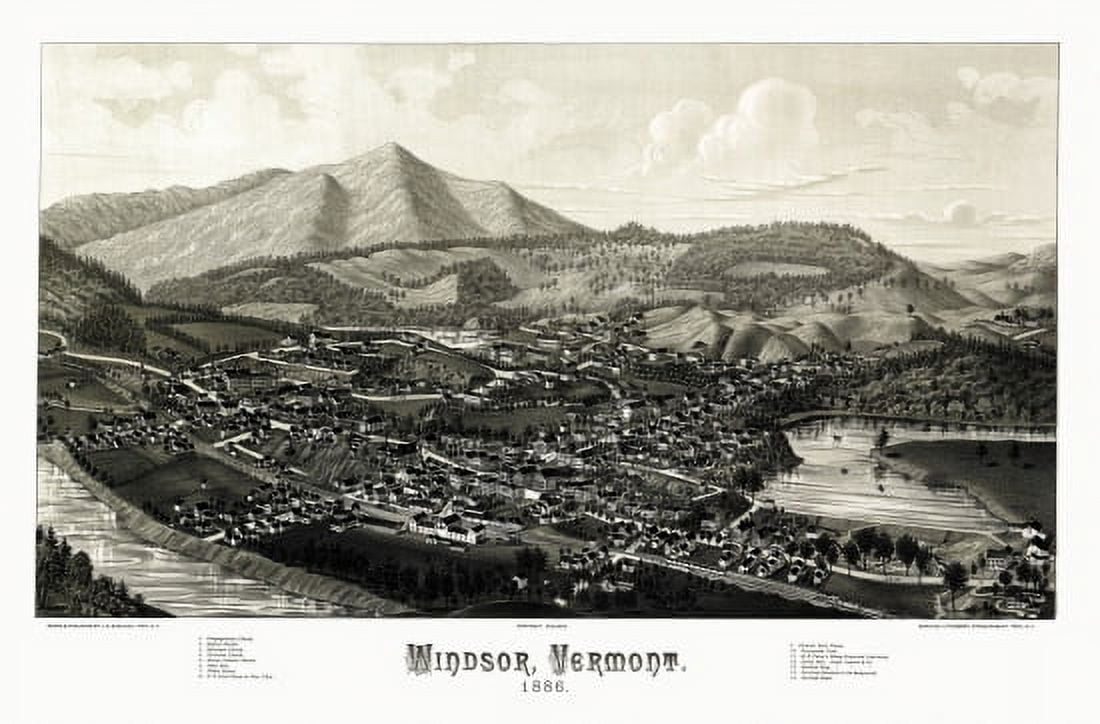 Historic Map of Windsor Vermont 1886 Windsor County Canvas Art - (18 x 24)