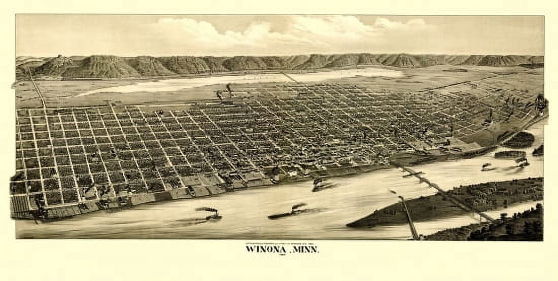 Historic Map of Winona Minnesota 1889 Winona County Canvas Art - (36 x 54)