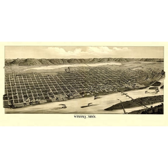 Historic Map of Winona Minnesota 1889 Winona County Canvas Art - (36 x 54)