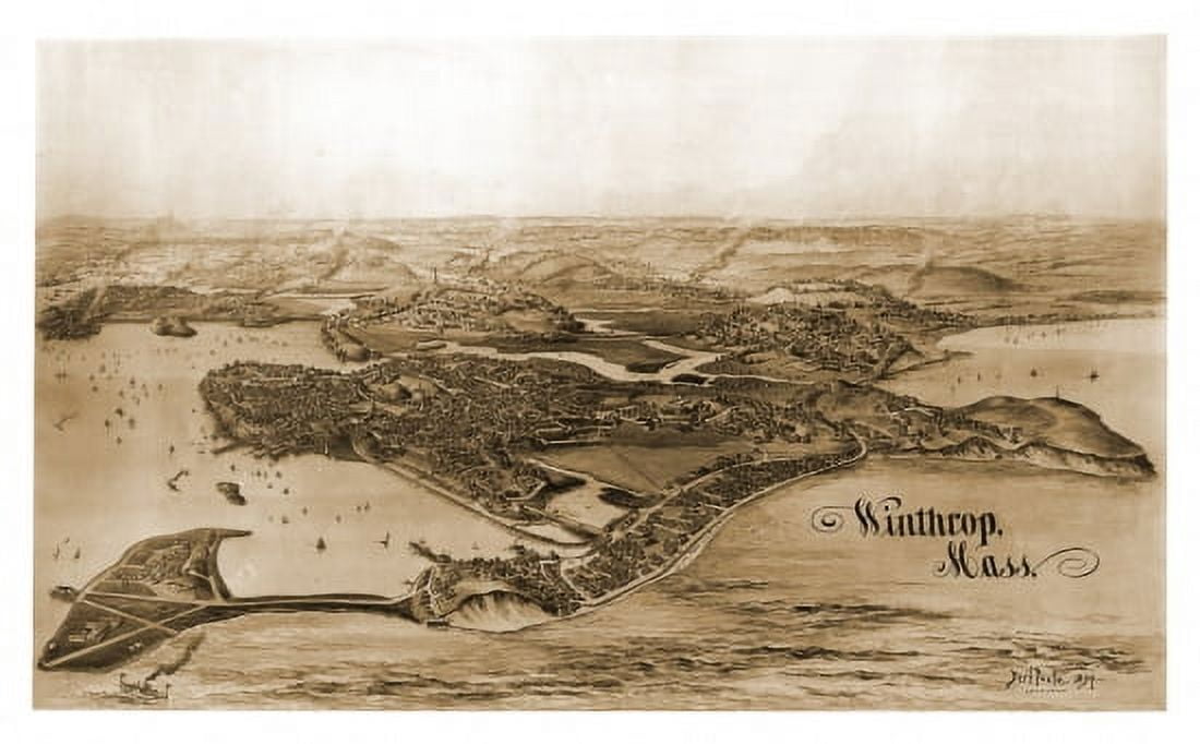Historic Map of Winthrop Massachusetts 1894 Suffolk County Canvas Art - (18 x 24)