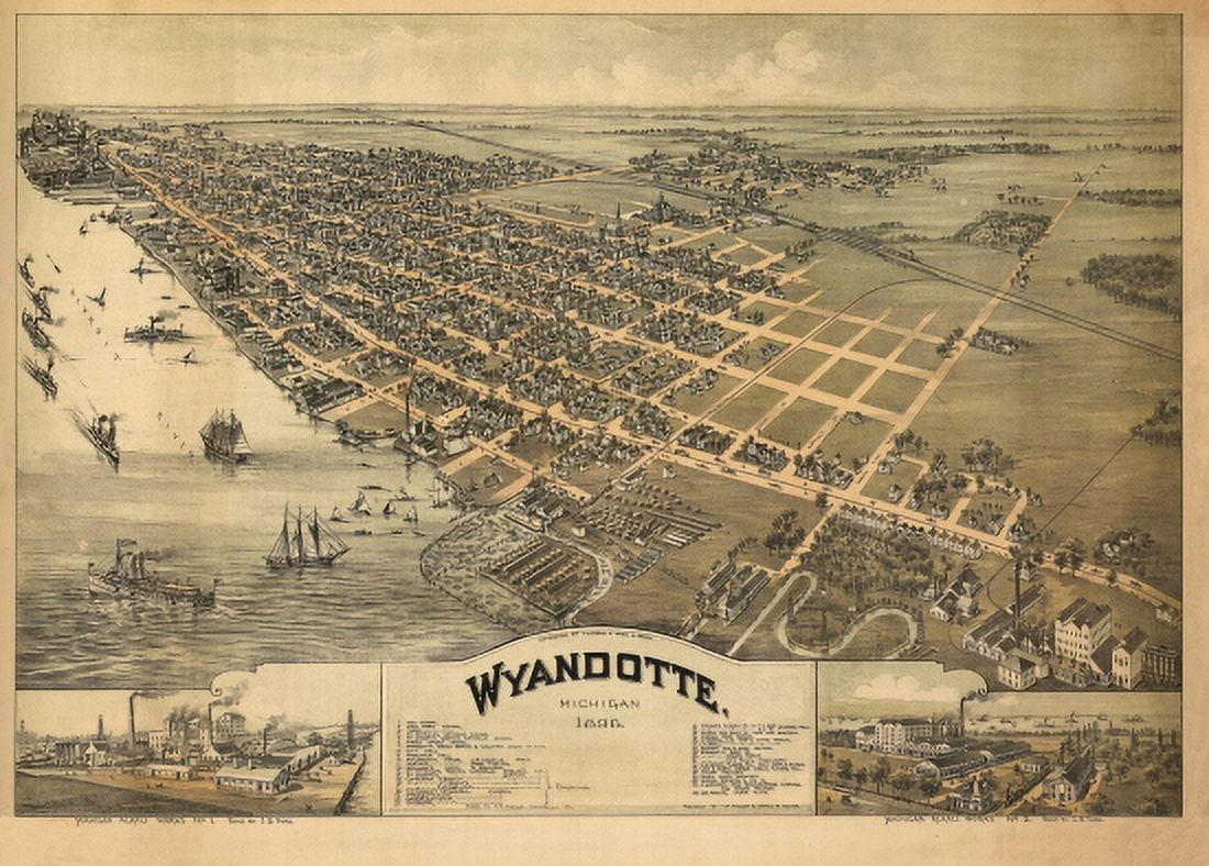 Historic Map of Wyandotte Michigan 1896 Wayne County Canvas Art - (36 x 54)