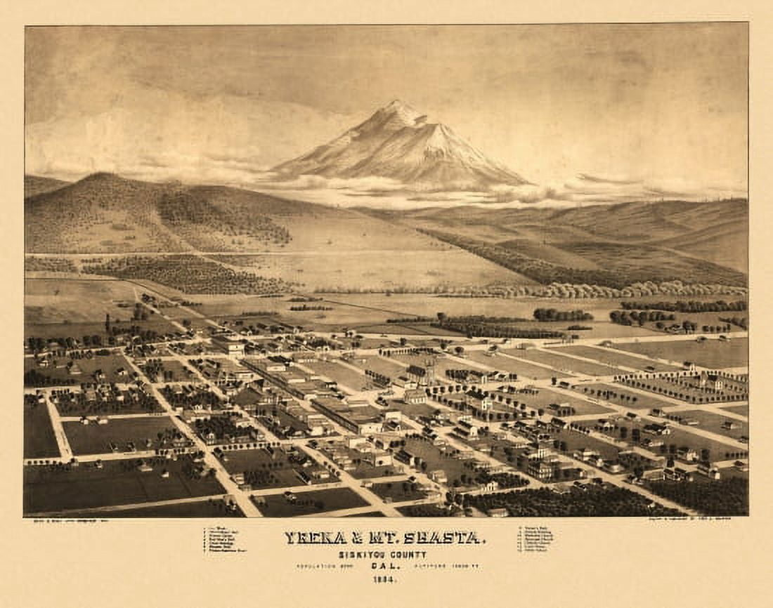 Historic Map of Yreka California 1884 Siskiyou County Canvas Art - (18 x 24)