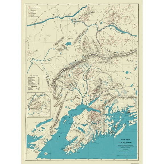 Historic Mine Map - Alaska Central Mining - Sleem 1910 - 23 x 31 - Vintage Wall Art
