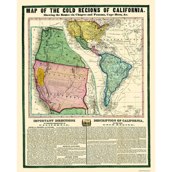 Historic Mine Map - California Gold Regions - Thayer 1849 - Vintage Wall Art