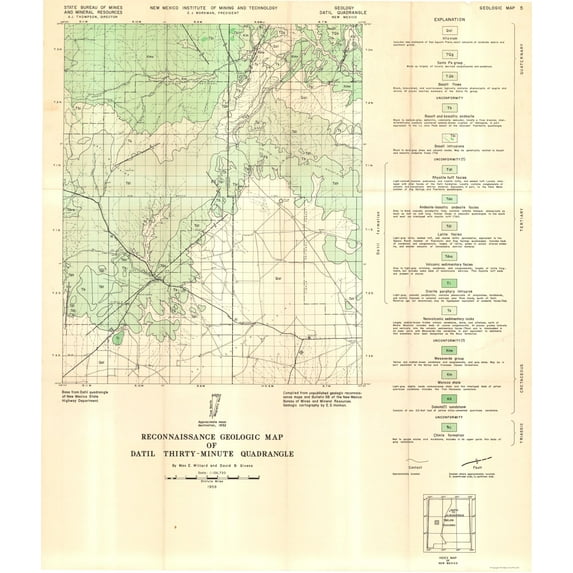 Historic Mine Map - Datil Quad New Mexico Mines - Willard 1958 - Vintage Wall Art