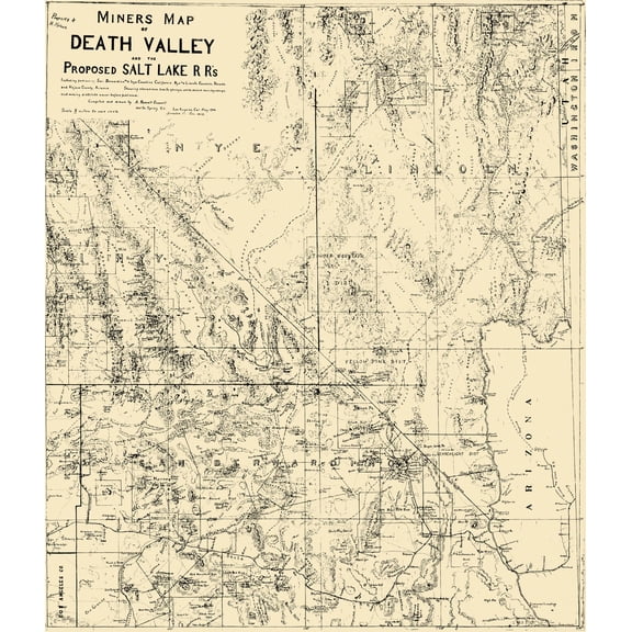 Historic Mine Map - Death Valley Miner Salt Lake Railroad - Crowell 1903 - Vintage Wall Art