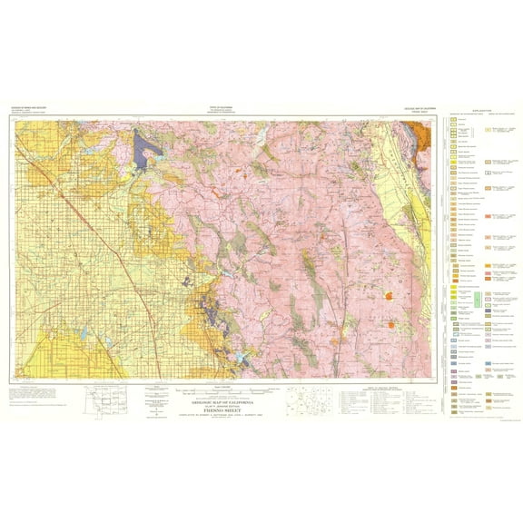 Historic Mine Map - Fresno California Geologic Sheet - Matthews 1961 - Vintage Wall Art
