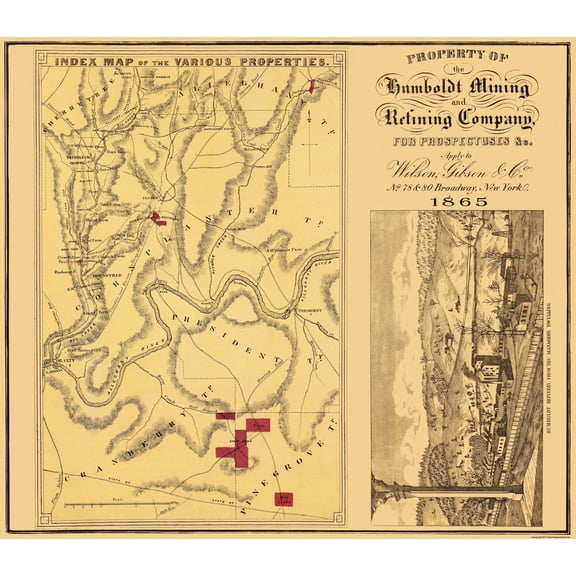 Historic Mine Map - Humboldt Mining Pennsylvania - Gibson 1865 - 26 x 23 - Vintage Wall Art