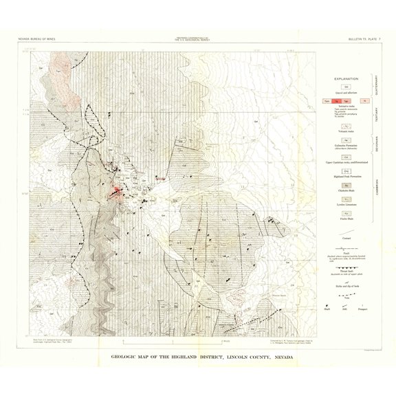 Historic Mine Map - Nevada Highland District Lincoln County Mines - Tschanz 1953