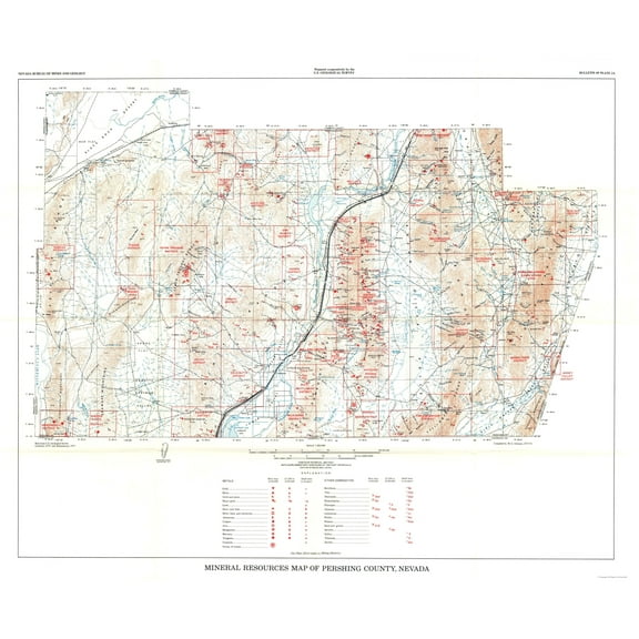 Historic Mine Map - Nevada Pershing County Minerals Mine - Johnson 1971 - 28.02 x 23 - Vintage Wall Art