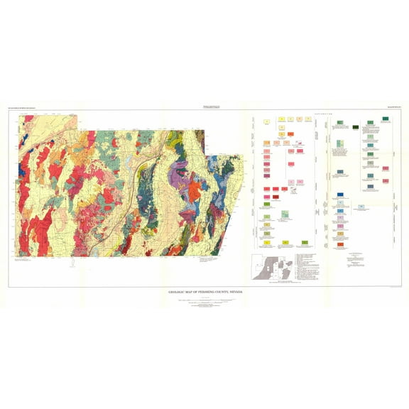 Historic Mine Map - Nevada Pershing County Mines - USGS 1961 - 45.15 x 23 - Vintage Wall Art