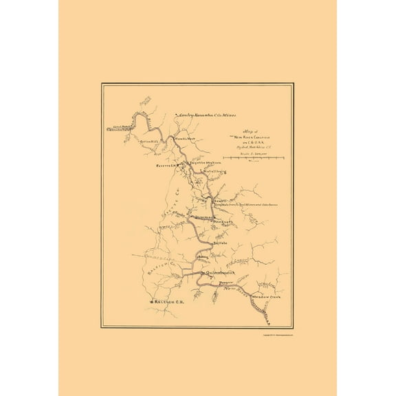 Historic Mine Map - New River Coal Field West VA - Hotchkiss 1880 - 23 x 32 - Vintage Wall Art