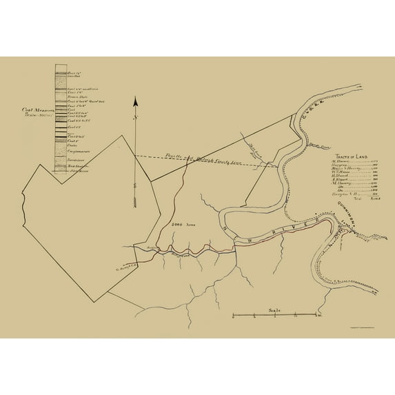Historic Mine Map - New River Coal Mine Survey West VA - Anon 1880 - 23 x 32 - Vintage Wall Art
