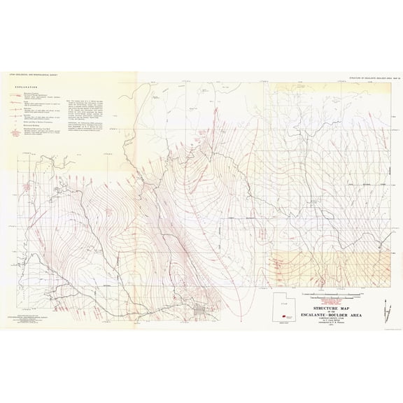 Historic Mine Map - Utah Esacalante Boulder Structure Mines - McFall 1971 - 35.65 x 23 - Vintage Wall Art
