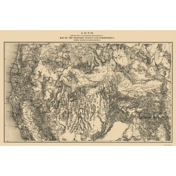 Historic Mine Map - Western States with Territories Mining Districts - King 1870