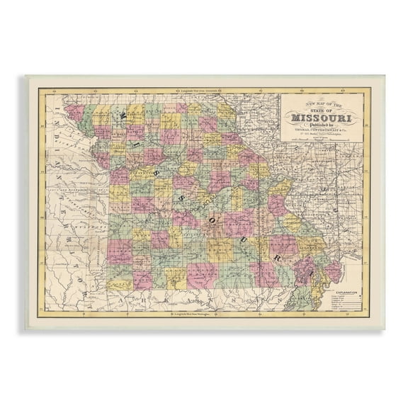Historic Missouri Southern US State Map Vintage Cartography 13 in x 19 in Framed Drawing Art Print, by Stupell Home Décor
