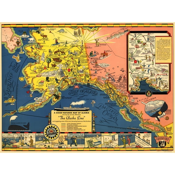 Historic Nautical Map - Alaska Steamship Co - Farwest 1934 - 23 x 30.73 - Vintage Wall Art