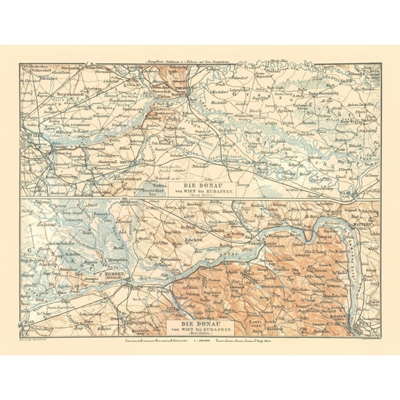 Historic Nautical Map - Austria Hungary Danube River - Baedeker 1896 - Vintage Wall Art