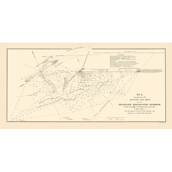 Historic Nautical Map - Breakwater Harbor Mud Shoal - Smith 1836 - 23 x 45.80 - Vintage Wall Art