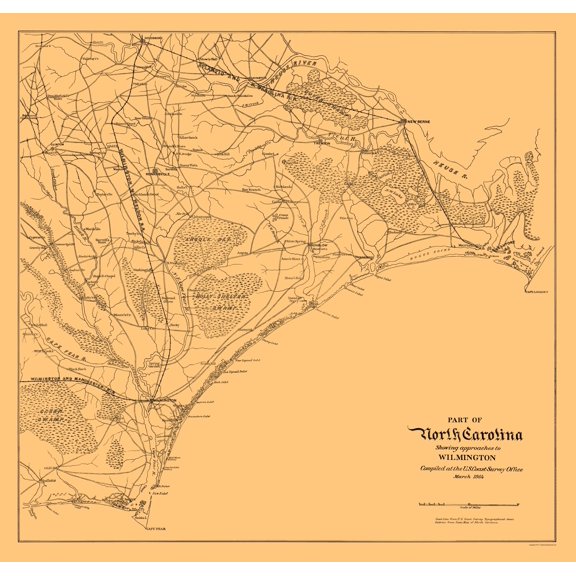 Historic Nautical Map - Cape Lookout Cape Fear North Carolina - USCS 1864 - Vintage Wall Art