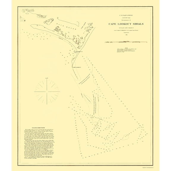 Historic Nautical Map - Cape Lookout Shoals - USCS 1864 - 23 x 26.59 - Vintage Wall Art