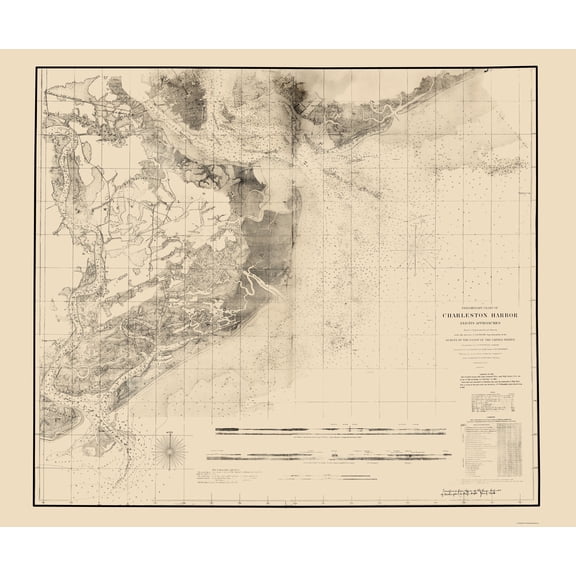 Historic Nautical Map - Charleston Harbor - USCS 1858 - 23 x 27.69 - Vintage Wall Art