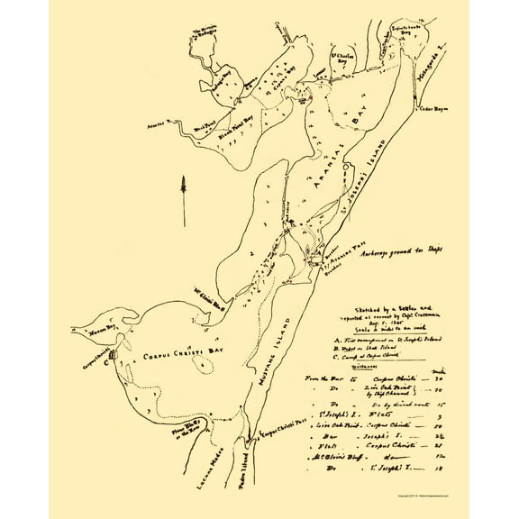 Historic Nautical Map - Corpus Christi Waterways - 1845 - 23 x 28.32 - Vintage Wall Art