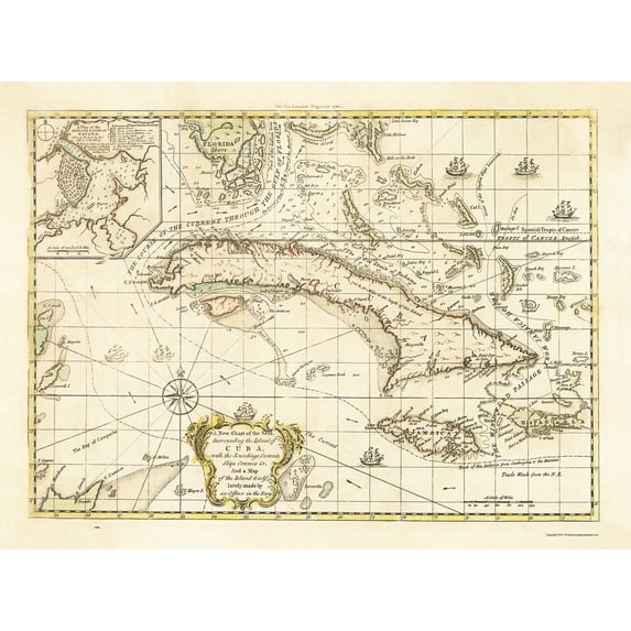 Historic Nautical Map - Cuba Currents Ships Courses - 1762 - Vintage Wall Art