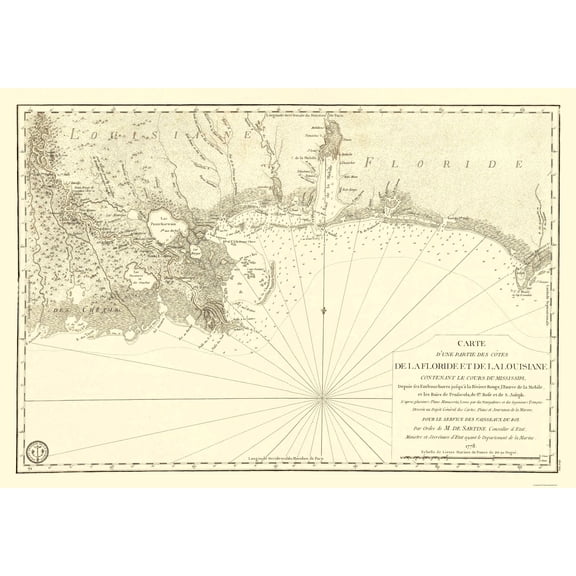Historic Nautical Map - Florida Louisiana Gulf Coast - Sartine 1778 - Vintage Wall Art