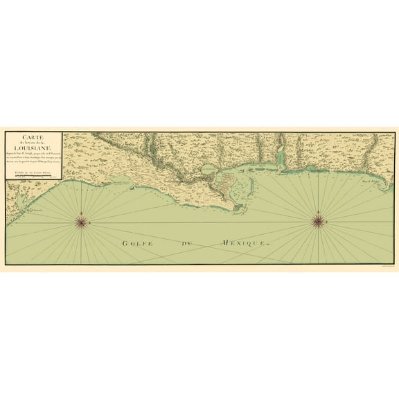 Historic Nautical Map - Gulf Coast Nautical Map - 1732 - 23 x 62.91 - Vintage Wall Art