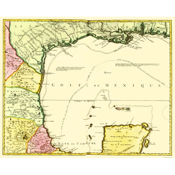 Historic Nautical Map - Gulf of Mexico Mexico - 1492 - 23 x 28 - Vintage Wall Art