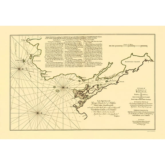 Historic Nautical Map - Halifax Harbor Nova Scotia Canada - Jeffreys 1759 - 23 x 33.40 - Vintage Wall Art