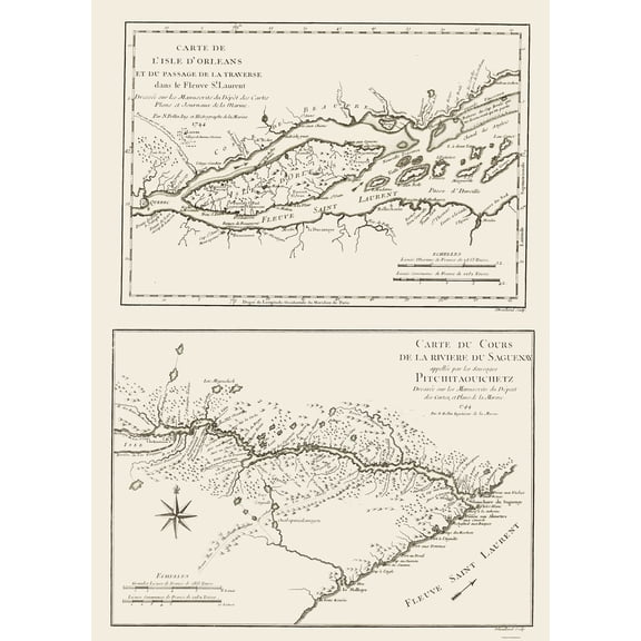 Historic Nautical Map - Isle Orleans St Lawrence Canada - Bellin 1745 - Vintage Wall Art