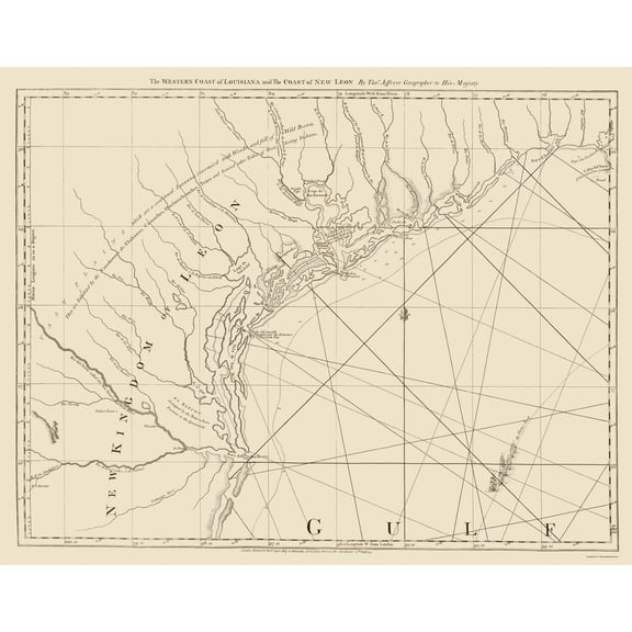 Historic Nautical Map - Louisiana New Leon West Coast - Jefferys 1775 - 23 x 29.16 - Vintage Wall Art