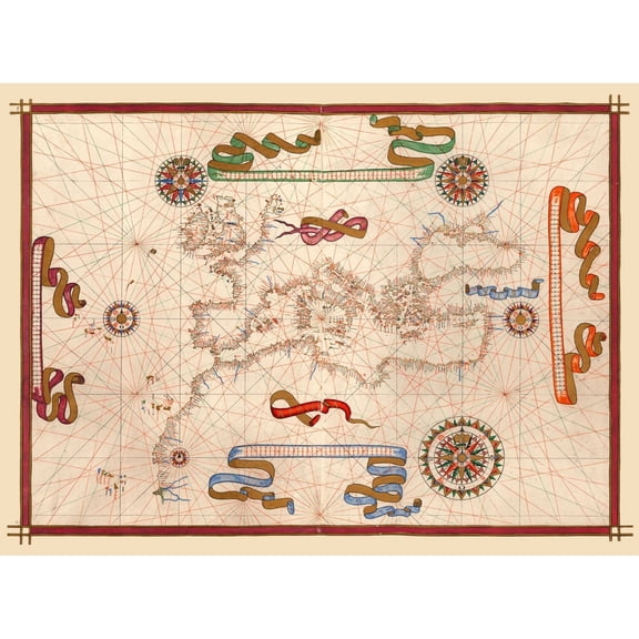 Historic Nautical Map - Mediterranean Ports - Martines 1587 - 31.09 x 23 - Vintage Wall Art