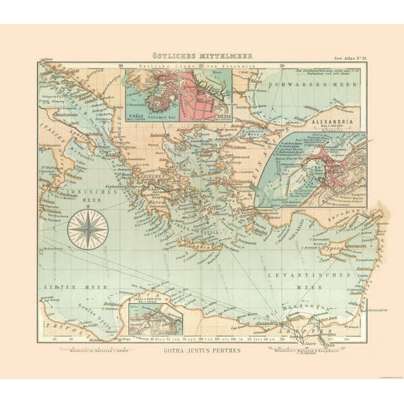 Historic Nautical Map - Mediterranean Sea Eastern - Perthes 1914 - 26.14 x 23 - Vintage Wall Art