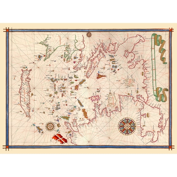 Historic Nautical Map - Mediterranean Sea Ports - Martines 1587 - 31.09 x 23 - Vintage Wall Art