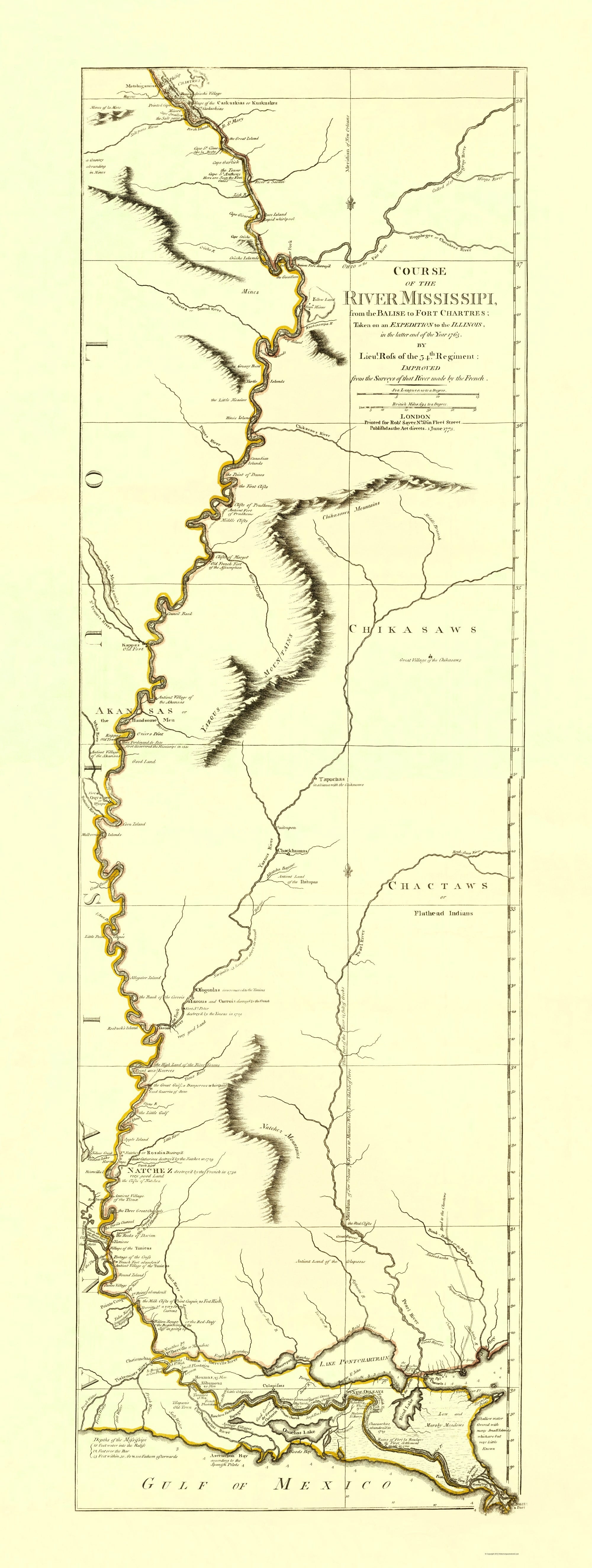 Historic nautical map mississippi river fort chartres mouth sayer