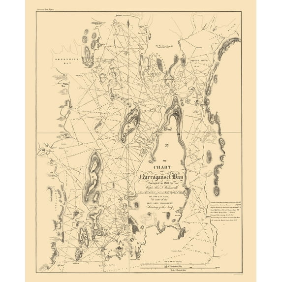 Historic Nautical Map - Narragansett Bay - US Navy 1832 - Vintage Wall Art