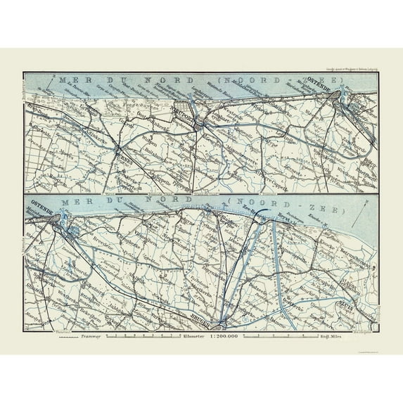 Historic Nautical Map - North Sea Belgium - Baedeker 1910 - Vintage Wall Art