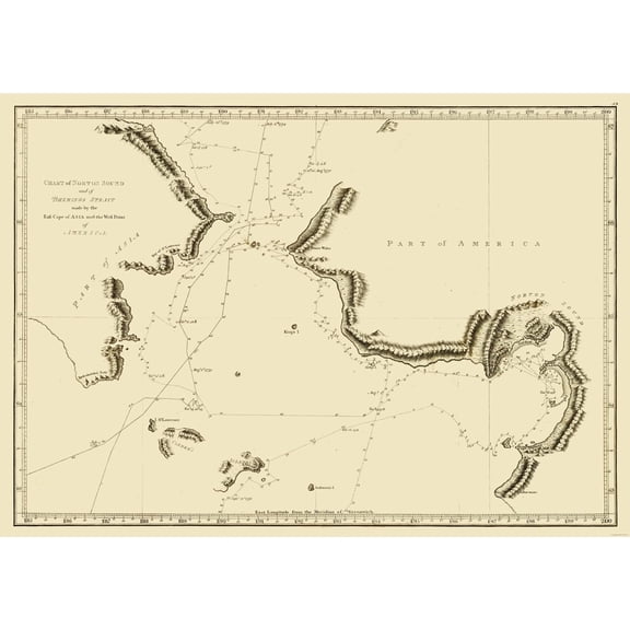 Historic Nautical Map - Norton Sound Bherings Strait Asia - Cook 1785 - 32.65 x 23 - Vintage Wall Art